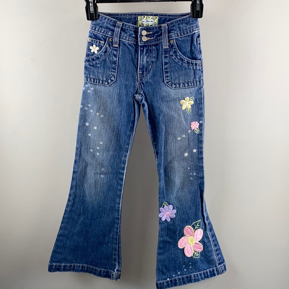 Gap girls bell bottom jean with floral embroidery